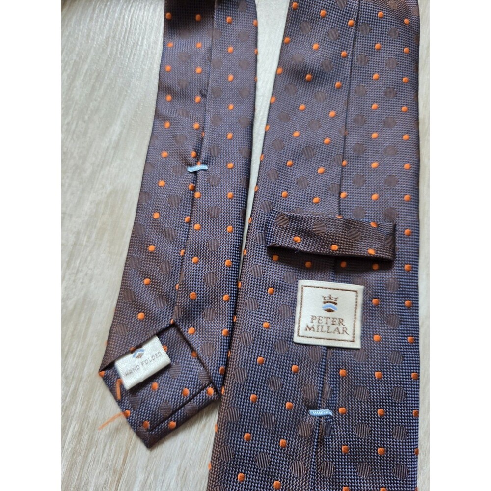 VTG Peter Millar 100% Silk Blue Orange Polka Dot Tie 3.5" x 60" Made in USA GUC - Picture 2 of 5